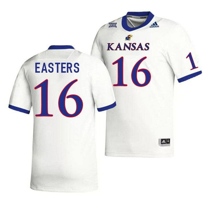Men #16 Ben Easters Kansas Jayhawks College Football Jerseys Stitched Sale-White - Click Image to Close